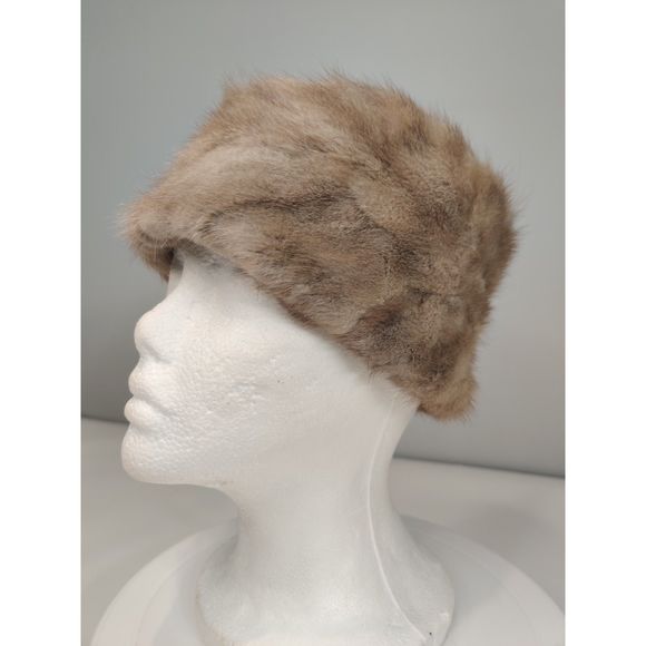 NWOT Vintage Pillbox M Fur Hat from Canada Aline Pepin Brown/Beige main image 10